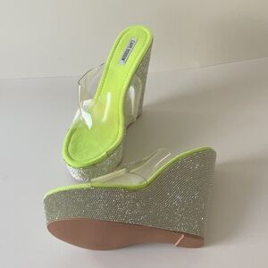 Cape Robin,new lime, green,high heel platform, sandals, rhinestone heels, size 9